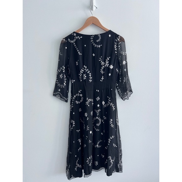 Temperley London dress size 8 6 black silver print sheer midi - Picture 3 of 6